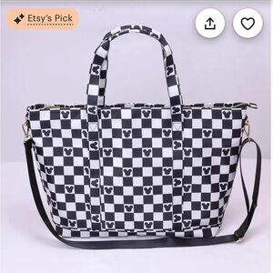Mickey Mouse Black and White Checkered Tote Bag